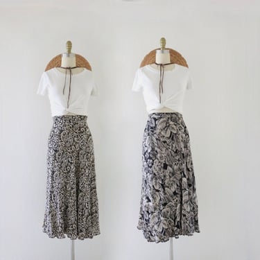 reversible chiffon skirt - m - vintage 90s y2k black white womens patterned spring long size medium 