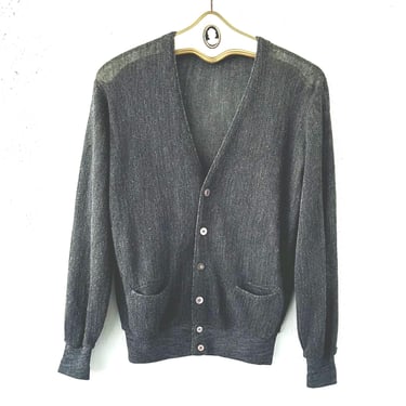 Vintage 50s 60s Lightweight Knit Cardigan Gray 1950s 1960s Sweater 