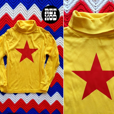 Fantastic Vintage 70s 80s Yellow Turtleneck Top with Big Red Star 