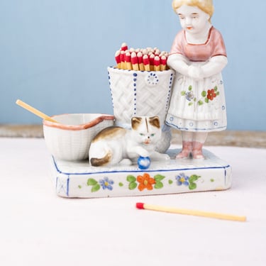 Antique French Porcelain Kitten Match Stand