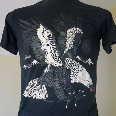 Vintage Reno NV T shirt size medium, 80s or 90s black and white tee shirt with eagle, rock and roll, Screen Stars single stitch 50/50 blend 