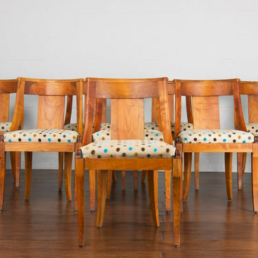 Antique French Empire Gondola Style Maple Dining Chairs - Set of 8 