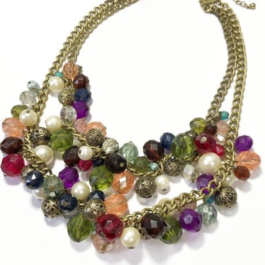 VINTAGE 60s 70s Jewel Tone Beaded 2 Strand Necklace 