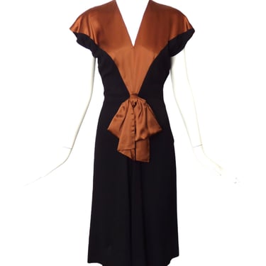 1940s Crepe &amp; Satin Cocktail Dress, Size 8