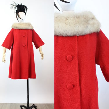 1960s LILLI ANN red fur collar mohair coat | new winter 