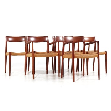 Niels Moller Model 57 and 77 Mid Century Danish Teak and Rope Dining Chairs - Set of 8 - mcm 