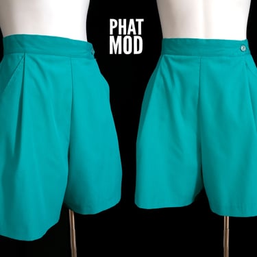 Cute and Comfy Vintage 70s 80s High-Waisted Teal Shorts with Pockets 