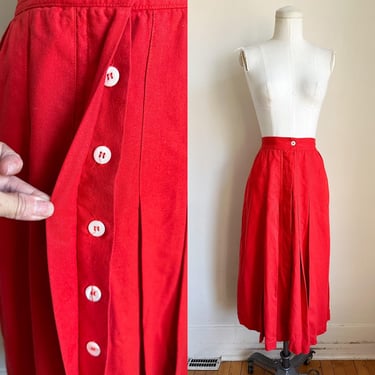 Vintage 1980s Red Silk Skirt / M 