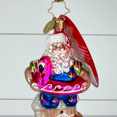 Christopher Radko Santa Gem OUT OF OFFICE Flamingo Glass Christmas Ornament 