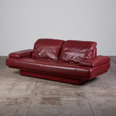 Red Leather Sofa in the Style of Rolf Benz 