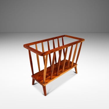 Mid-Century Modern Spindle Magazine Rack / Book Rack in Solid Black Cherry Wood, USA, c. 1960s 