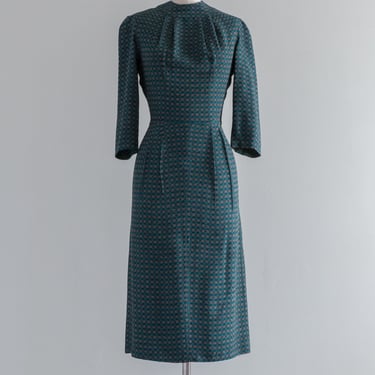Lovely 1940's Emerald Checked Day To Night Dress / Small