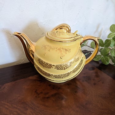 Antique 1940s Yellow and Gold Hall Ceramic Teapot 