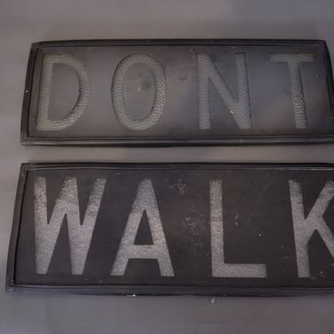 Vintage Walk Don't Walk Glass Pedestrian Signs | Mid-Century Street Signs | Industrial NYC Traffic Collectible | 16"x6" Heavy Glass Panels 