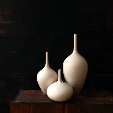 RESERVED FOR TAMAR-  two sets of custom sized white matte bottle vases, 6 pieces total, handmade by Sara Paloma 