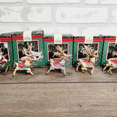 Vintage Halmark Keepsake Santa Sleigh and Reindeer Ornaments 
