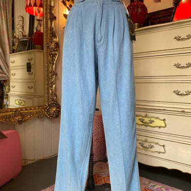 vintage 1980s chambray cotton high waisted pants deadstock pleated mom jeans m 