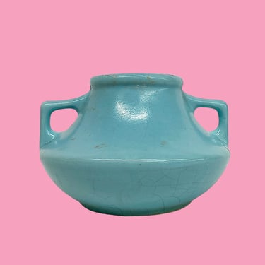 Vintage Camark Pottery Vase Retro 1940s Farmhouse + Small Size + Light Blue + Ceramic + Marked 303 USA + Home Decor + Bookshelf Display 