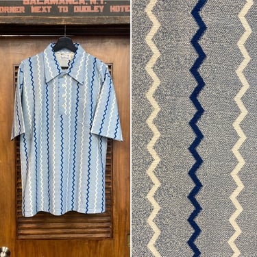 Vintage 1960’s -Deadstock- Size XL Mod Rockabilly Zig Zag Pullover Summer Polo Short Sleeve Shirt, 60’s Vintage Clothing 