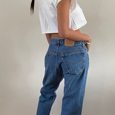 80s Levis 501 faded jeans / vintage Levis 501 medium wash faded denim high waisted button fly jeans | 30 x 27 