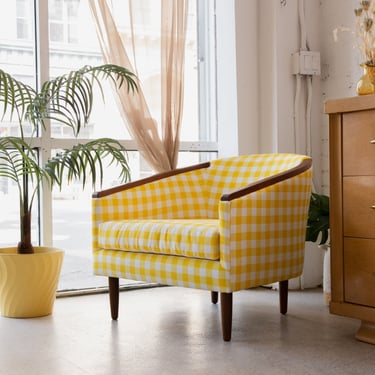 Yellow Plaid Vintage Lounge Chair