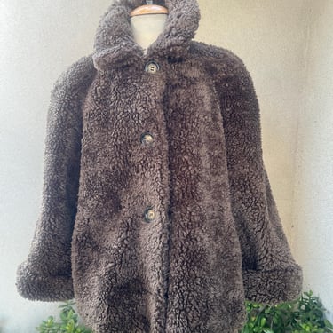 Vintage Cache swing jacket brown faux Sherpa teddy bear lined size M pockets 