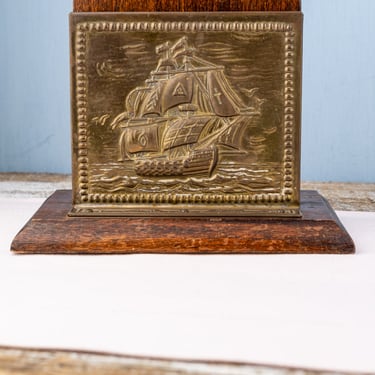 Antique English Brass &amp; Oak Ship Letter Holder