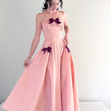 Dreamy 1930's Pale Rose & Amethyst Velvet  Party Dress  / Sz XS