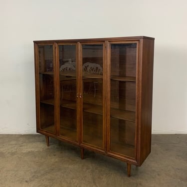 Walnut and glass mid century bookcase 