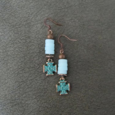 Copper patina and frosted glass earrings 
