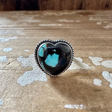 ADJUSTABLE TURQUOISE HEART Ring | Heart Shaped Silver Jewelry | Native American, Navajo, Southwestern | Adjustable Ring 