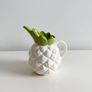 Small White Pineapple Pitcher Homemade Ceramic Mold Vintage 1970s 