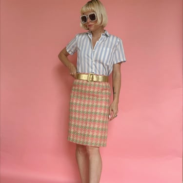 Vintage 60s Pastel Pink/Mint Tweed Pencil Skirt 