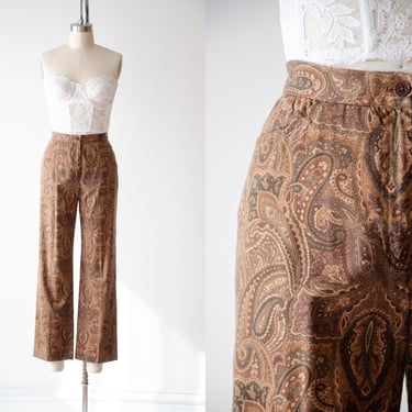 wide leg pants | 90s y2k vintage Ralph Lauren brown tan paisley dark academia style cropped flared trousers 