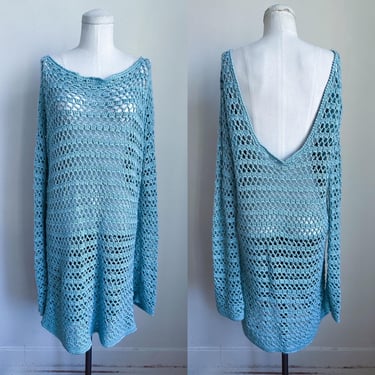 Vintage Dusty Blue Crochet Dress / one size fits many 