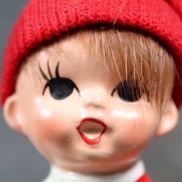 Vintage Skater Figurine | Christmas Girl with Skates | Napcoware x-8392 | Christmas Figurine | Fabric Hat and Loose Bangs 