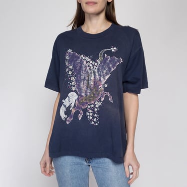 XL 90s Faded Pegasus Sparkle T Shirt | Vintage Navy Blue Cute Animal Graphic Tee 