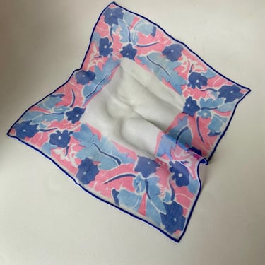 Art Deco 1920s-1930s blue Silk Chiffon  pocket Square scarf handkerchief flapper accessories by BakeliteBa