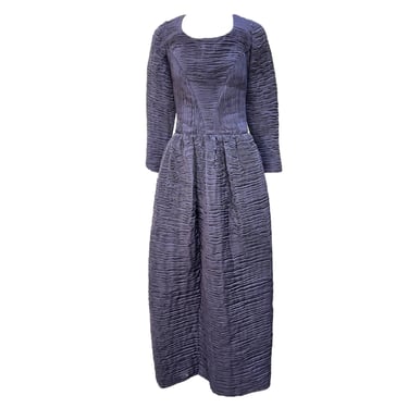 Sybil Connelly 1950s/60s Muted Periwinkle Pleated Irish Linen Gown + Stole