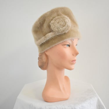 1960s Taupe Fuzzy Toque Hat 