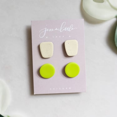 Stud Pack #5 | Vanilla Bean + Chartreuse, Polymer Clay Earrings, Hypoallergenic Stainless Steel Posts, Statement Studs 