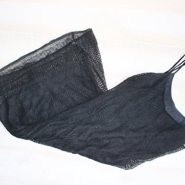 Vintage 90s Slip Dress, 1990s Crochet Lace Maxi Dress, Black, Spaghetti Straps, Goth, Stretchy 
