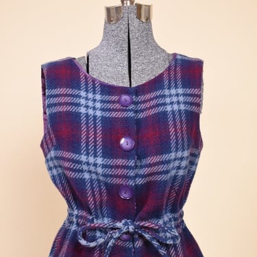 Purple 70s Wool Shell Plaid Button Up Top, M