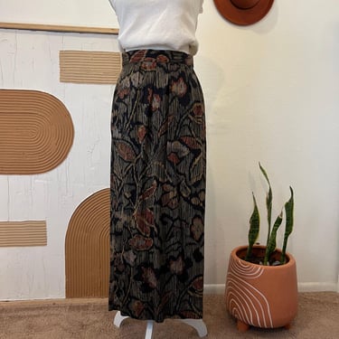 Vintage 90s Moody Abstract Botanical Floral Comfy Soft Midi Skirt with Pockets 