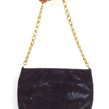 Vintage 80s Black Snakeskin Shoulder Bag 
