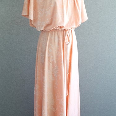 1970s - Peach - Blouson Bodice - Party Dress - Spring / Summer Event dress - Marked size 7/8 