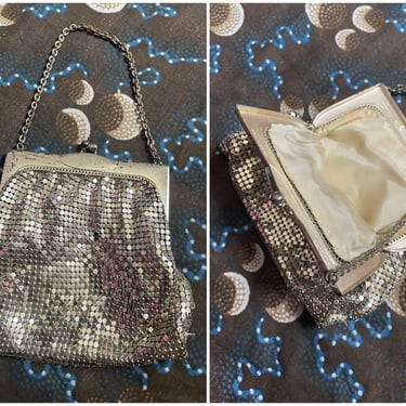 Vintage Whiting & Davis silver mesh bag | metal frame with kiss lock, some scuffing, flapper costume, bridal purse 