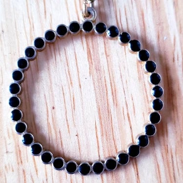 Unique Vintage Black Agate circle pendant necklace 