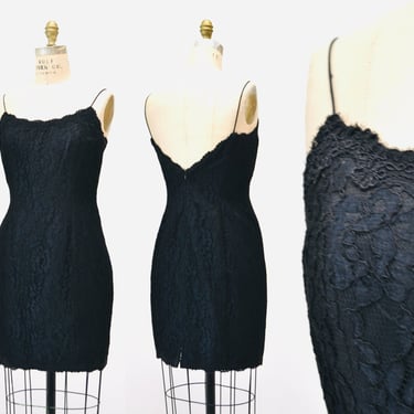 Vintage 90s Black Lace Dress Black Cocktail Party Dress By Bill Blass Small Medium// Vintage 90s Sexy Prom Party Dress Black Lace Small 