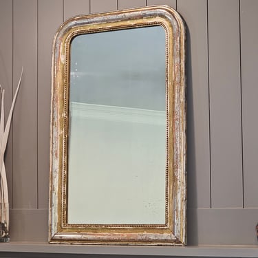 Antique French Louis Philippe Period Distressed Gold Silver Gilt Wood Mirror 